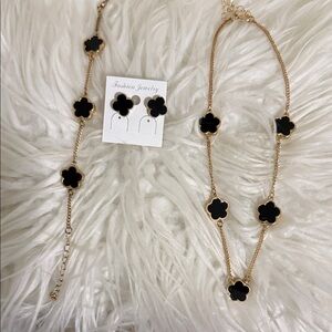 Fashion Jewelry Black and Gold Necklace Set with bracelet
